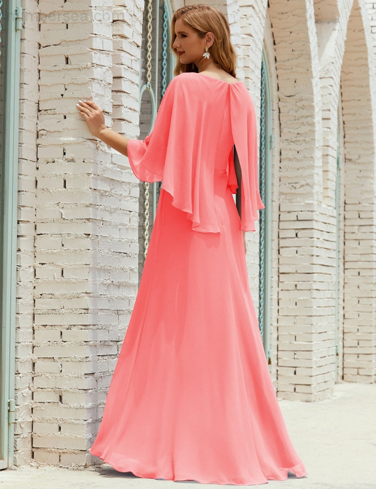 Vestido de dama de honor Sunnderly para mujer, de gasa, manga larga y cuello en V, vestido formal para boda o fiesta SY28018 
