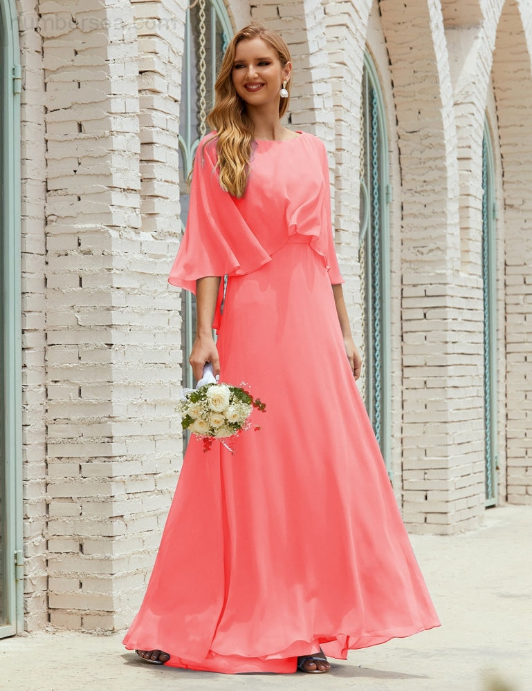 Vestido de dama de honor Sunnderly para mujer, de gasa, manga larga y cuello en V, vestido formal para boda o fiesta SY28018 