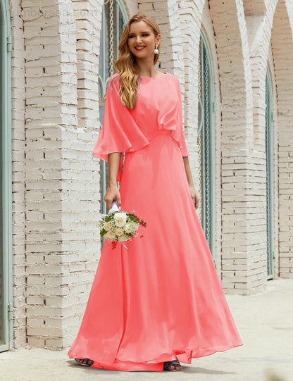 Vestido de dama de honor Sunnderly para mujer, de gasa, manga larga y cuello en V, vestido formal para boda o fiesta SY28018 