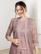 Trajes de pantalón de gasa con cuello joya para madre de la novia con chaqueta