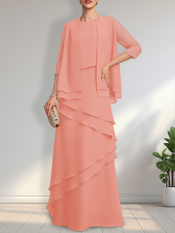 Vestido de gasa para madre de la novia con escote redondo y largo hasta el suelo