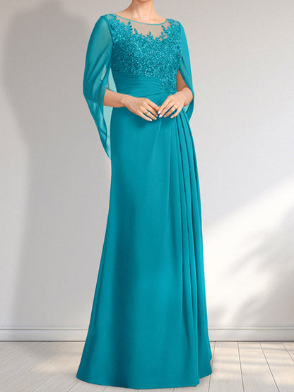 Vestido de gasa con encaje, ilusión, corte A, largo hasta el suelo, para madre de la novia con lentejuelas plisadas