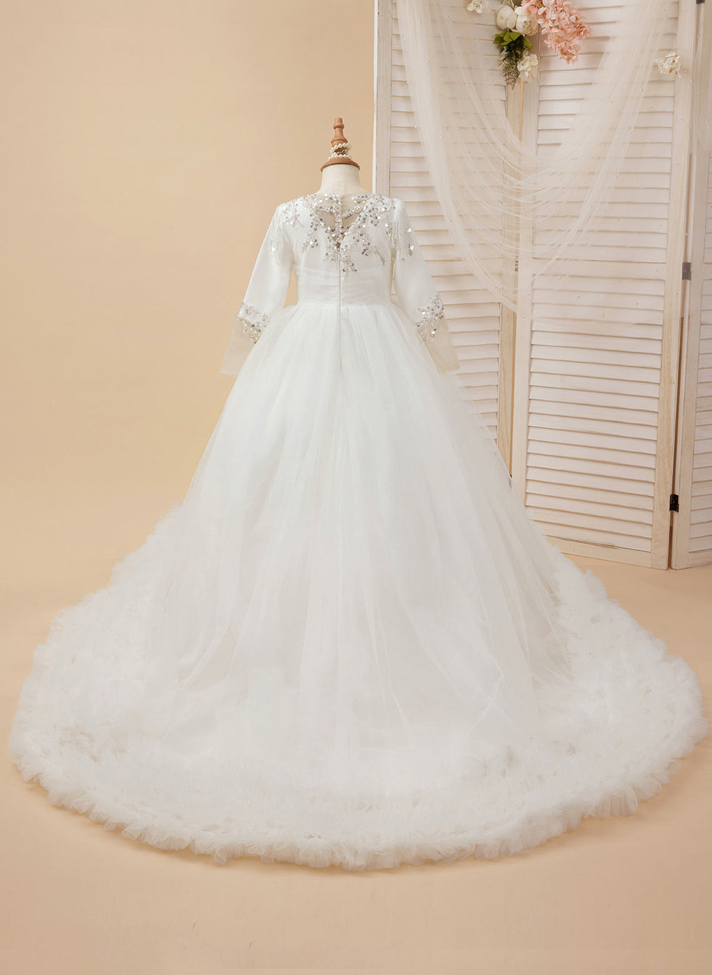 A-Linie Satin Tüll Hofschleppe Weißes Kleid für die Erstkommunion