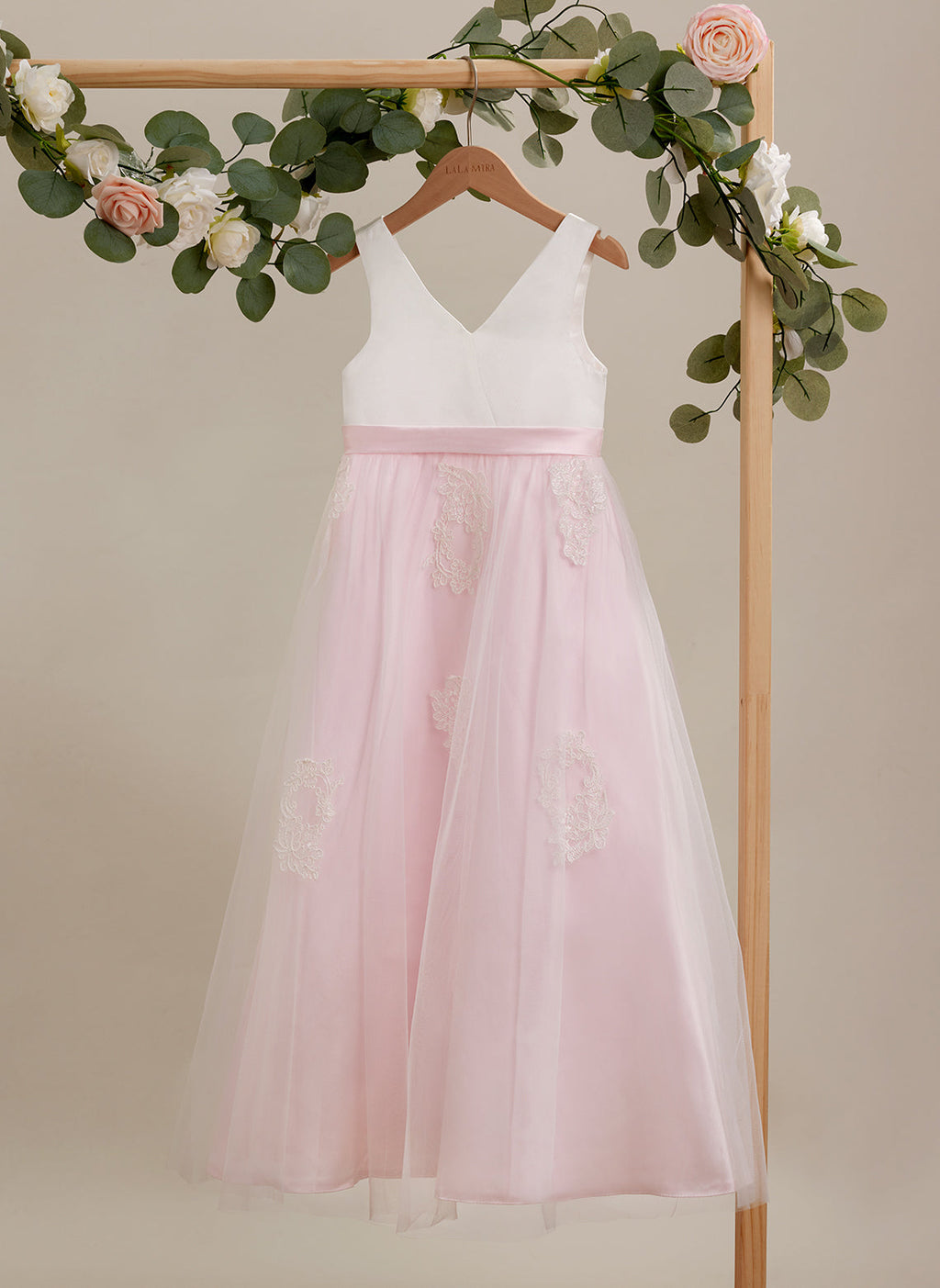A-Linie Satin Tüll Knöchellanges Rosa Kleid (2003227111)
