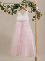 A-Linie Satin Tüll Knöchellanges Rosa Kleid (2003227111)
