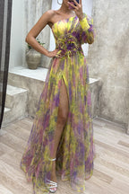 Elegant Gradual Change Slit Oblique Collar Evening Dress Dresses(5 Colors)