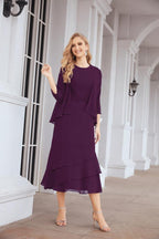 Vestido formal de fiesta Sunnderly de dos piezas, corte A, para madre de la novia, SY28072 