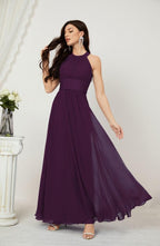 Vestido formal de fiesta Sunnderly de gasa con cuello halter, largo y sin mangas, para dama de honor SY2802 