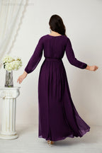 Vestidos de noche Sunnderly con escote en V profundo, gasa, para dama de honor, manga larga de obispo, abertura lateral, vestido formal SY2806 