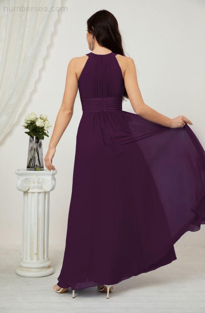Vestido formal de fiesta Sunnderly de gasa con cuello halter, largo y sin mangas, para dama de honor SY2802 