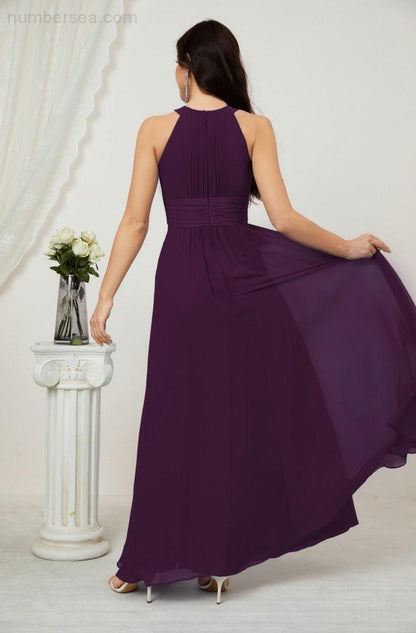 Sunnderly Formal Party Gown Dress Chiffon Halter Long Sleeveless Bridesmaid Dresses SY2802