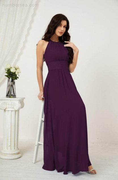 Sunnderly Formal Party Gown Dress Chiffon Halter Long Sleeveless Bridesmaid Dresses SY2802