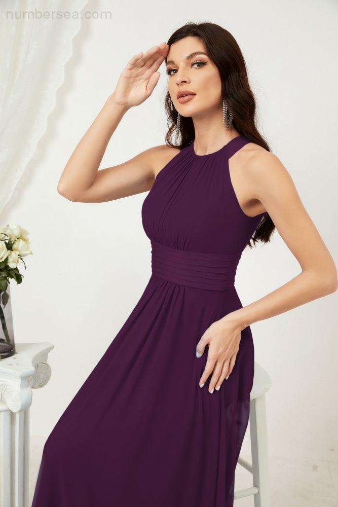 Vestido formal de fiesta Sunnderly de gasa con cuello halter, largo y sin mangas, para dama de honor SY2802 