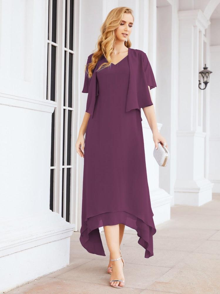 Vestido formal de fiesta Sunnderly de dos piezas, corte A, para madre de la novia, SY28073 