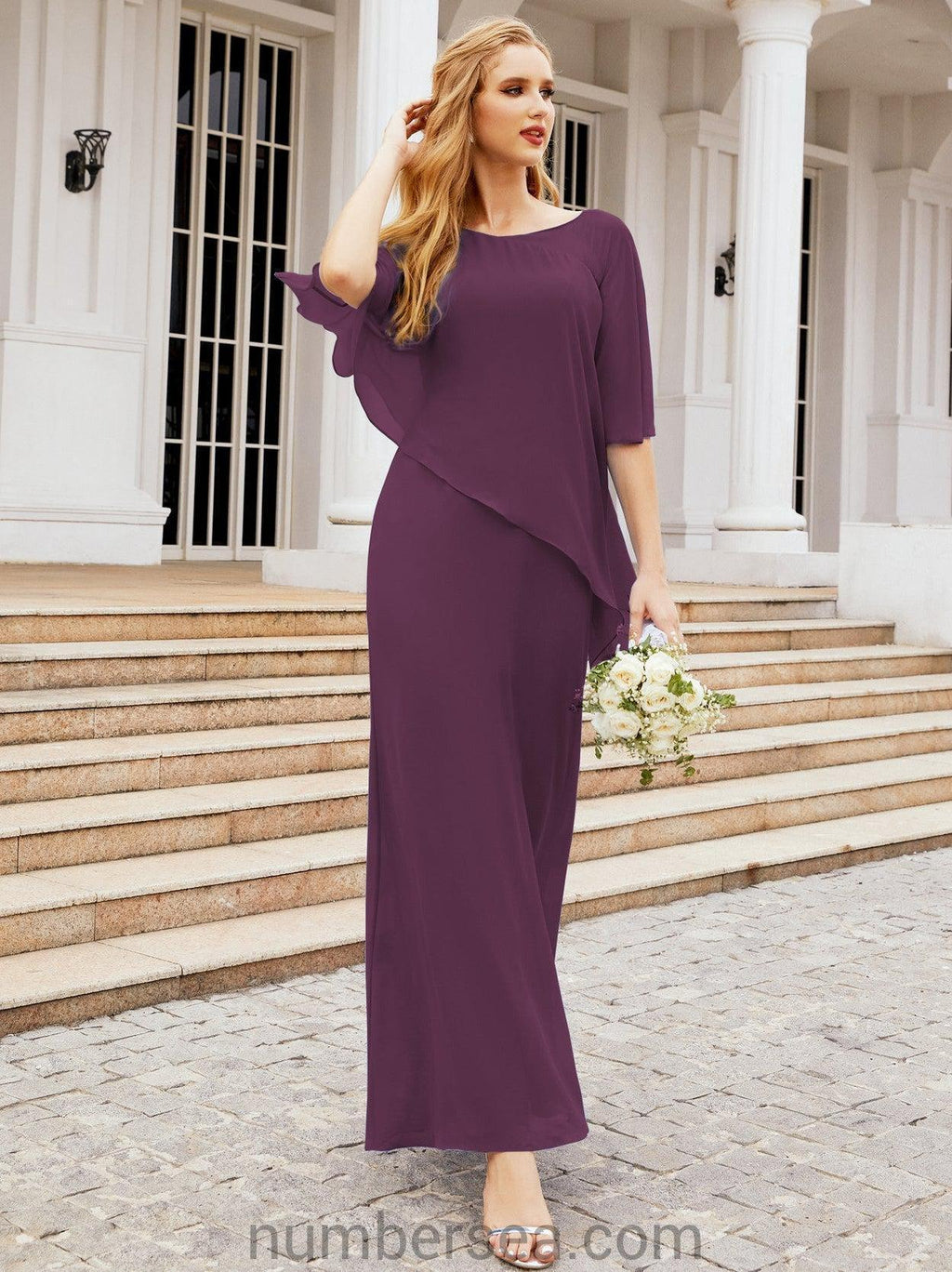 Vestido formal de fiesta Sunnderly, largo, para madre de la novia, con capa con volantes, SY28026 