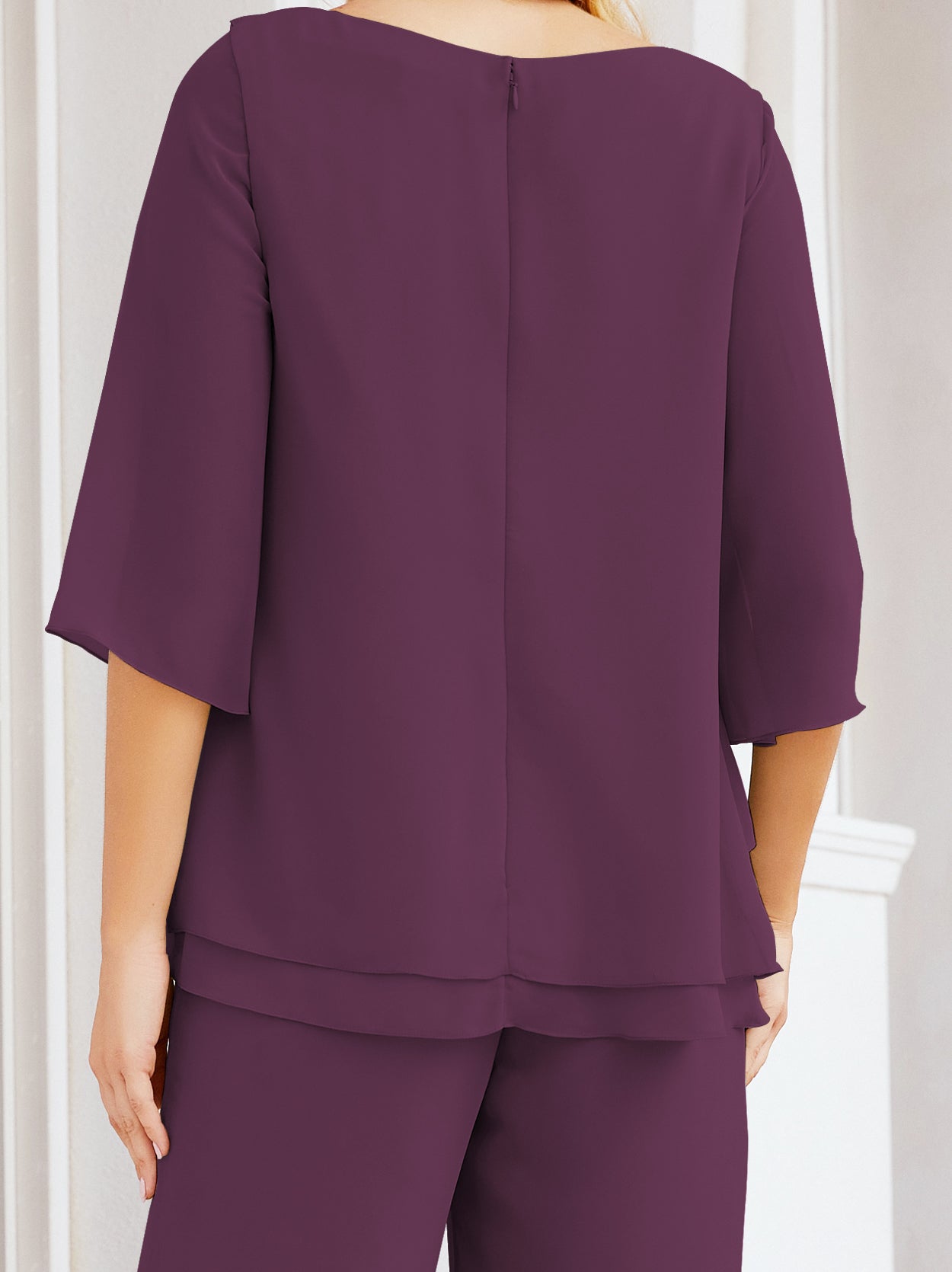 Elegante vestido de dos piezas para madre de la novia, talla grande, pantalón, capas con volantes, bata plateada SY28064 