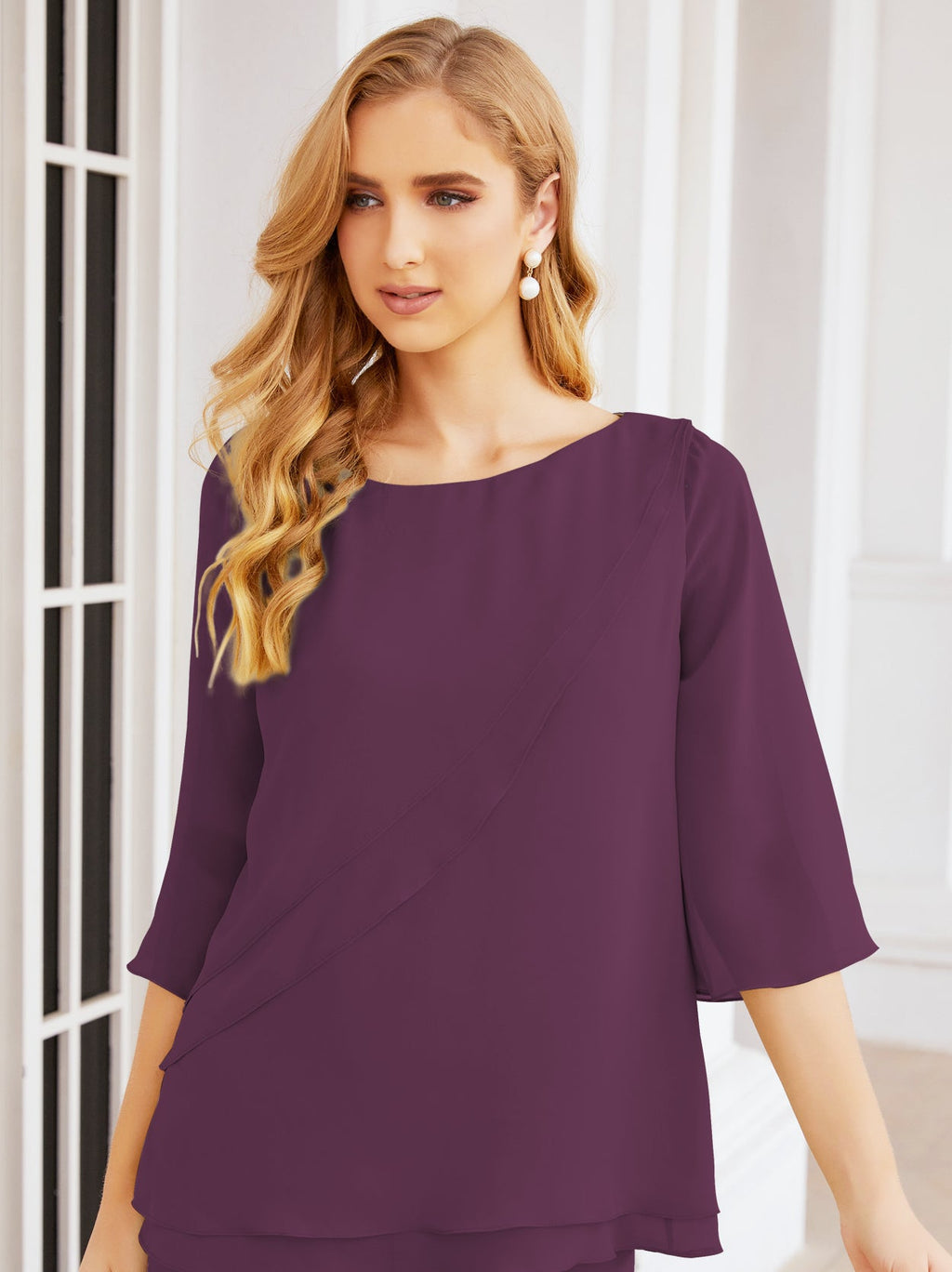 Elegante vestido de dos piezas para madre de la novia, talla grande, pantalón, capas con volantes, bata plateada SY28064 