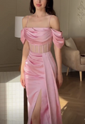 Elegantes Rosa Off The Shoulder Meerjungfrau Ballkleid Schlitz Abendkleid Y7625