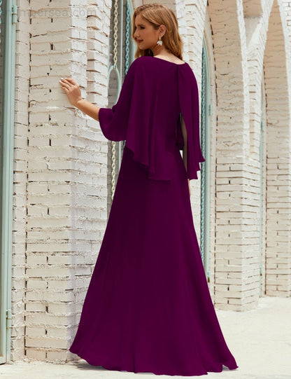 Vestido de dama de honor Sunnderly para mujer, de gasa, manga larga y cuello en V, vestido formal para boda o fiesta SY28018 