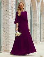 Vestido de dama de honor Sunnderly para mujer, de gasa, manga larga y cuello en V, vestido formal para boda o fiesta SY28018 