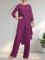 Vestido de gasa para madre de la novia con lentejuelas y abalorios, largo hasta el suelo y mono/pantalón separado