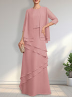 Vestido de gasa para madre de la novia con escote redondo y largo hasta el suelo