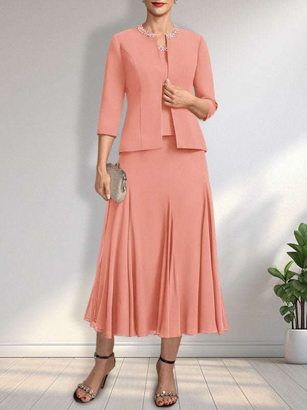 Vestido de gasa para madre de la novia con escote en A, largo hasta la rodilla, con lentejuelas y abalorios.
