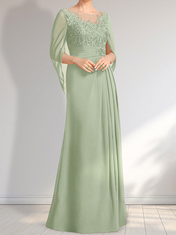 Vestido de gasa con encaje, ilusión, corte A, largo hasta el suelo, para madre de la novia con lentejuelas plisadas