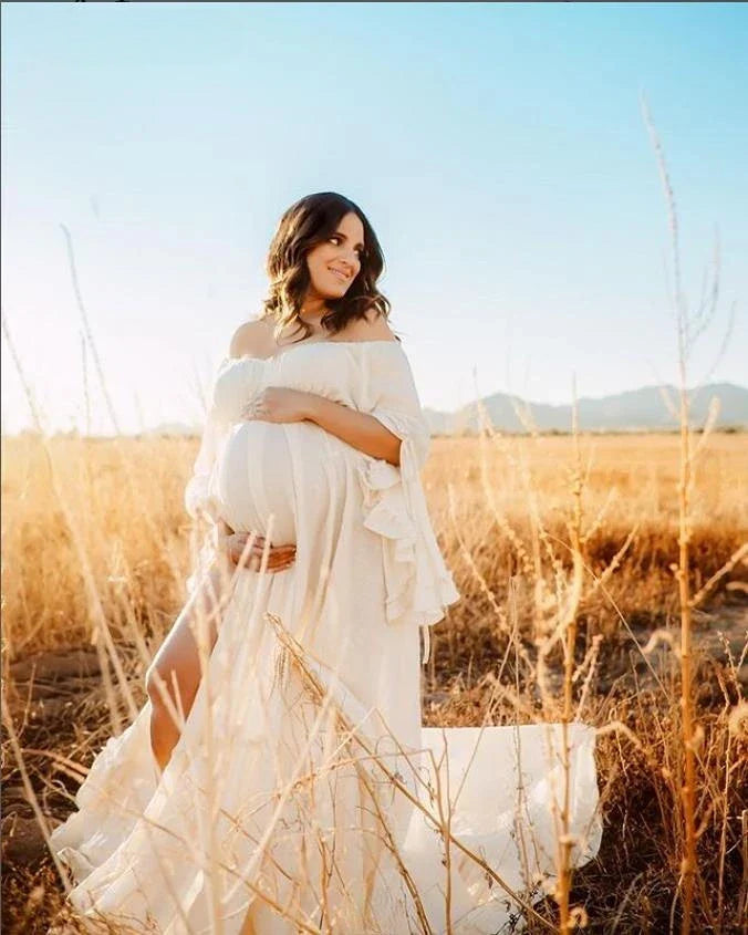 Zweiteiliges Schwangerschaftskleid aus Baumwolle und Leinen für Fotoshootings, Fotografie-Outfit für Babypartys SY211008 