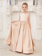 A-Linie Spitze Satin Bodenlang Blumenmädchenkleid 