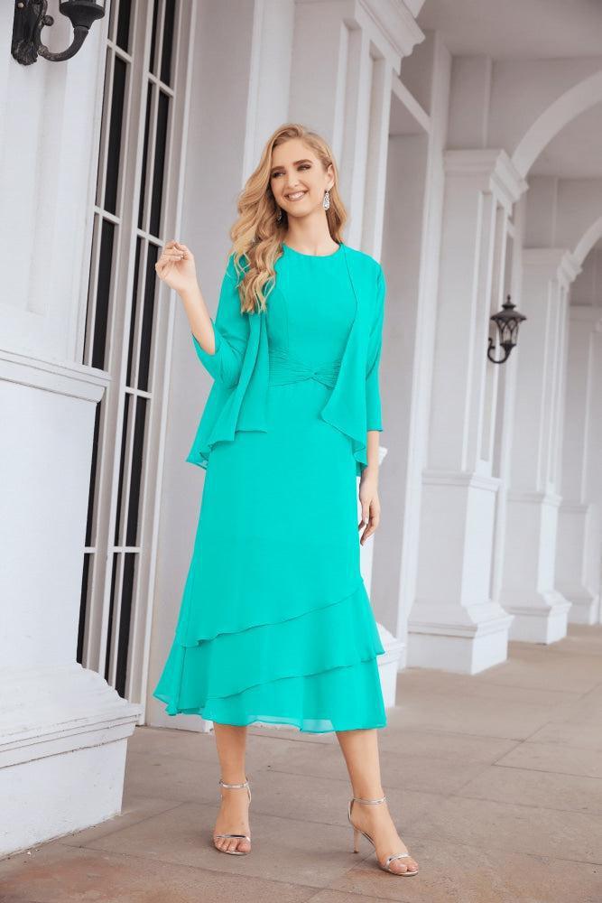 Vestido formal de fiesta Sunnderly de dos piezas, corte A, para madre de la novia, SY28072 