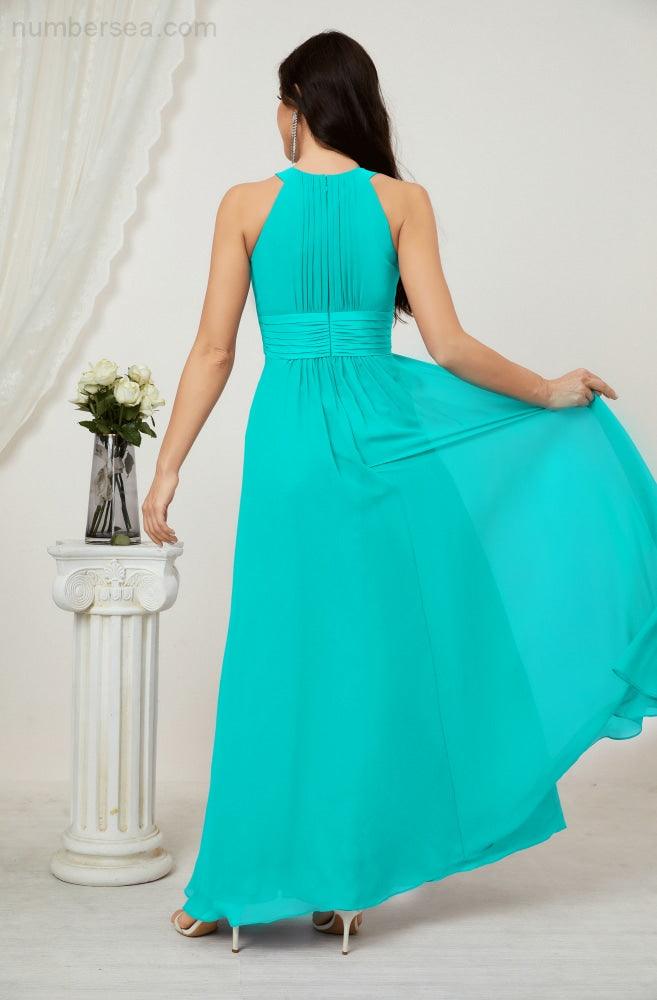 Vestido formal de fiesta Sunnderly de gasa con cuello halter, largo y sin mangas, para dama de honor SY2802 