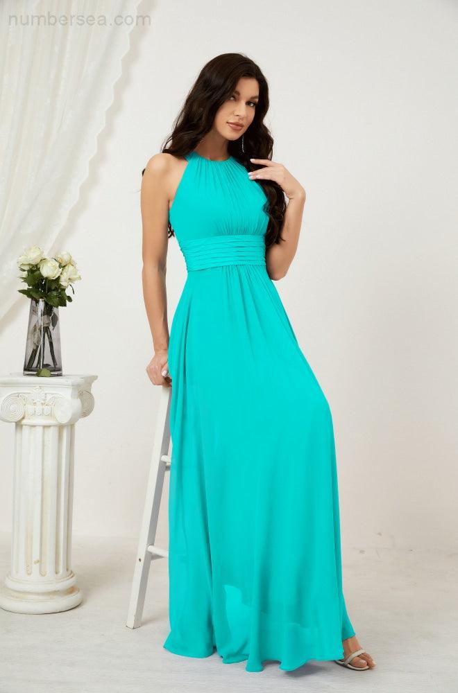 Vestido formal de fiesta Sunnderly de gasa con cuello halter, largo y sin mangas, para dama de honor SY2802 