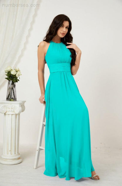 Sunnderly Formal Party Gown Dress Chiffon Halter Long Sleeveless Bridesmaid Dresses SY2802
