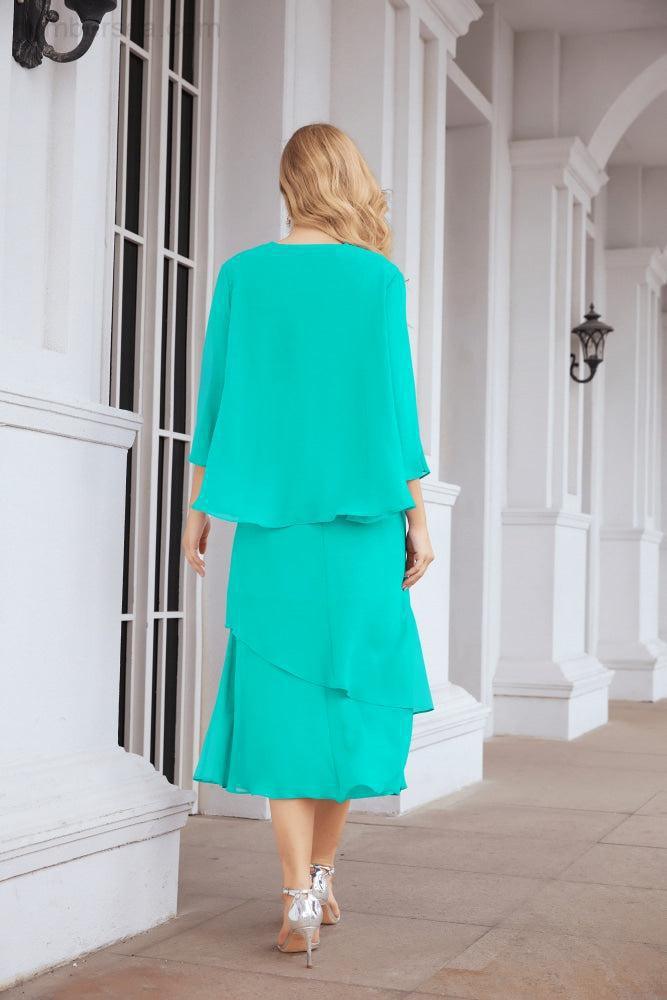 Vestido formal de fiesta Sunnderly de dos piezas, corte A, para madre de la novia, SY28072 