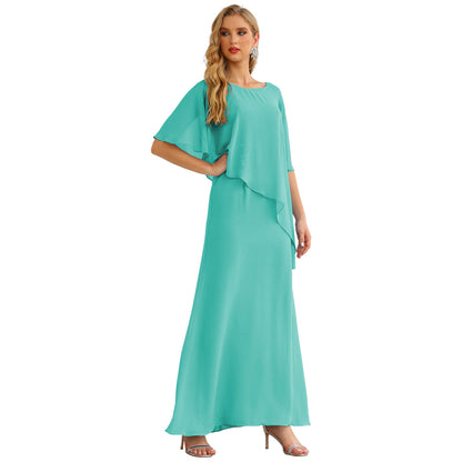 Sunnderly Chiffon Plus Size Mother of The Bride Dresses Formal Prom Gown Ruffle Cape
