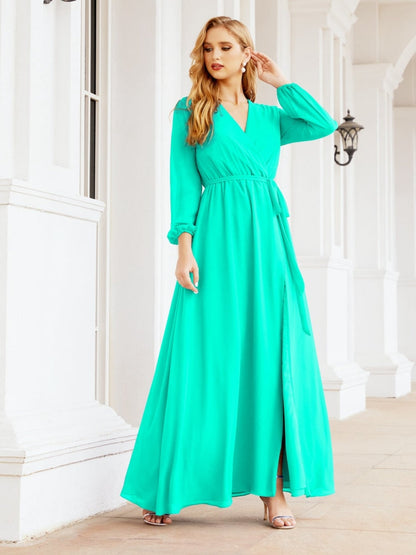 Sunnderly Women's Chiffon Bridesmaid Dress A line Long Sleeves Formal Evening Prom Gown for Wedding Guest SY28032