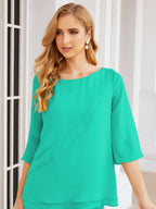 Elegante vestido de dos piezas para madre de la novia, talla grande, pantalón, capas con volantes, bata plateada SY28064 