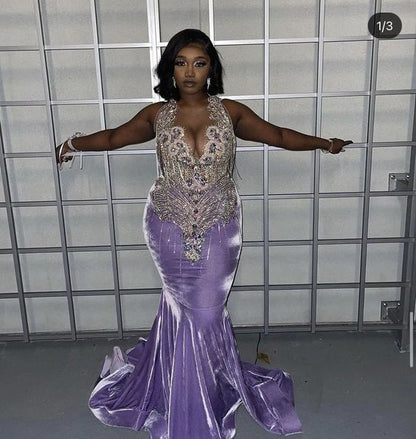Sexy Lila Meerjungfrau Lange Ballkleider Langes Abendkleid Y1837