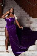 Lila Samt Abendkleid, Sexy Abendkleid für schwarze Mädchen Y1835