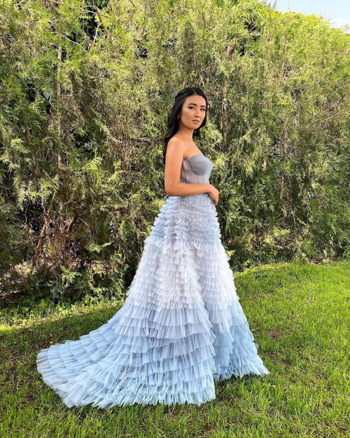 Kaia | Langes Ballkleid aus Tüll mit Herzausschnitt und Rüschen in A-Linie