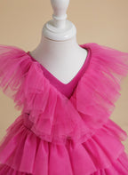 Ball-Gown/Princess Pink Sleeveless Tulle Flower Girl Dress with Ruffles