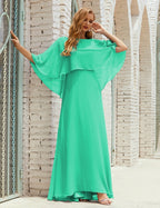 Vestido de dama de honor Sunnderly para mujer, de gasa, manga larga y cuello en V, vestido formal para boda o fiesta SY28018 