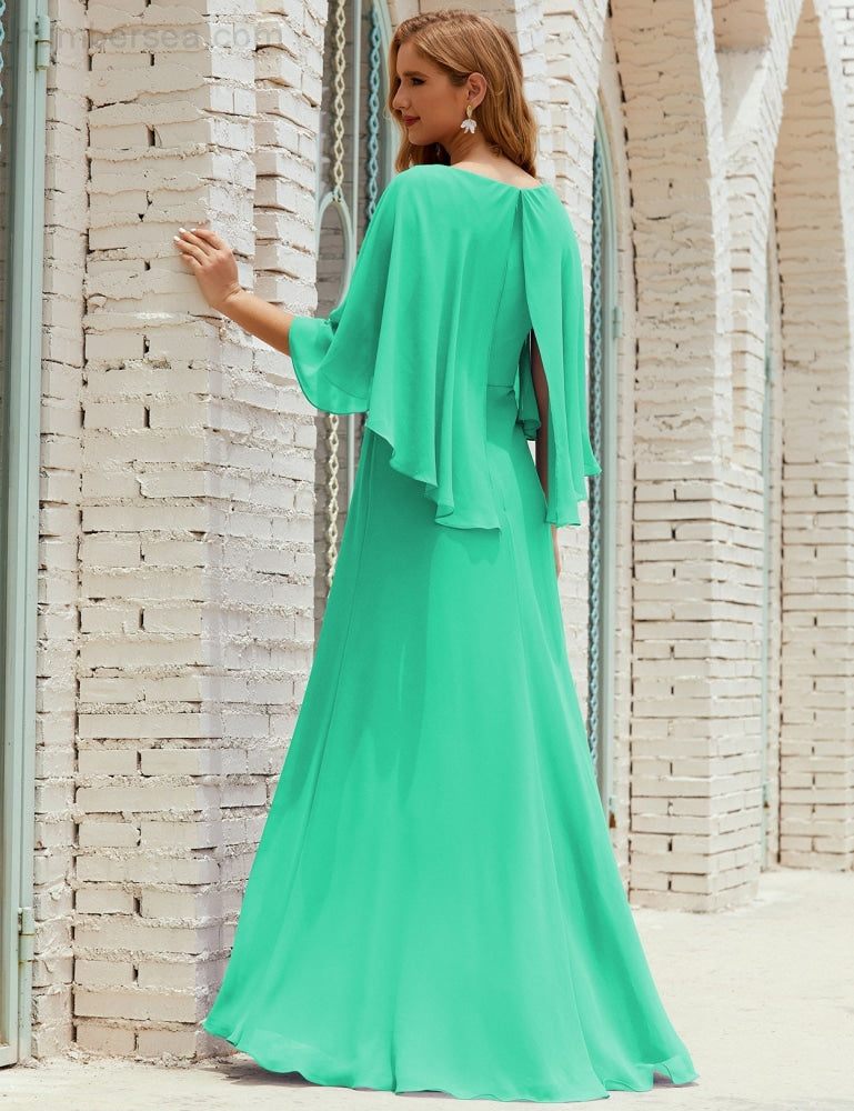Vestido de dama de honor Sunnderly para mujer, de gasa, manga larga y cuello en V, vestido formal para boda o fiesta SY28018 