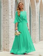 Vestido de dama de honor Sunnderly para mujer, de gasa, manga larga y cuello en V, vestido formal para boda o fiesta SY28018 