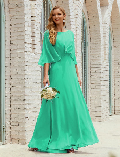 Vestido de dama de honor Sunnderly para mujer, de gasa, manga larga y cuello en V, vestido formal para boda o fiesta SY28018 