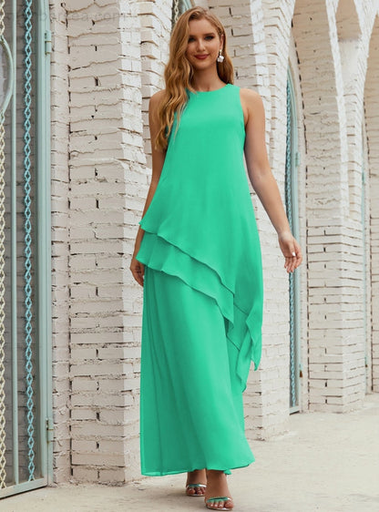 Chiffon Langes Plus Size Kleider für die Brautmutter Formales Brautjungfern-Abschlussballkleid SY28019 