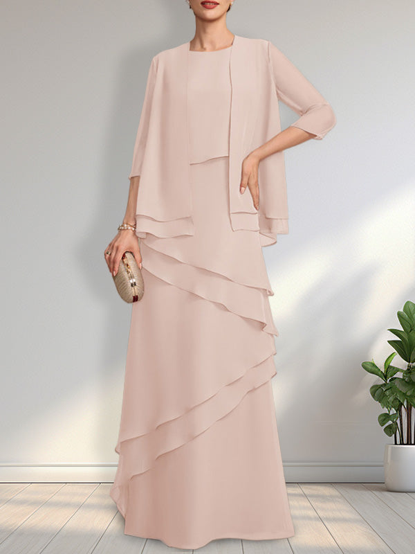 Vestido de gasa para madre de la novia con escote redondo y largo hasta el suelo