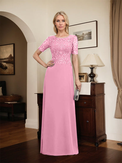 Vestido de gasa con encaje y lentejuelas para madre de la novia, corte A, largo hasta el suelo
