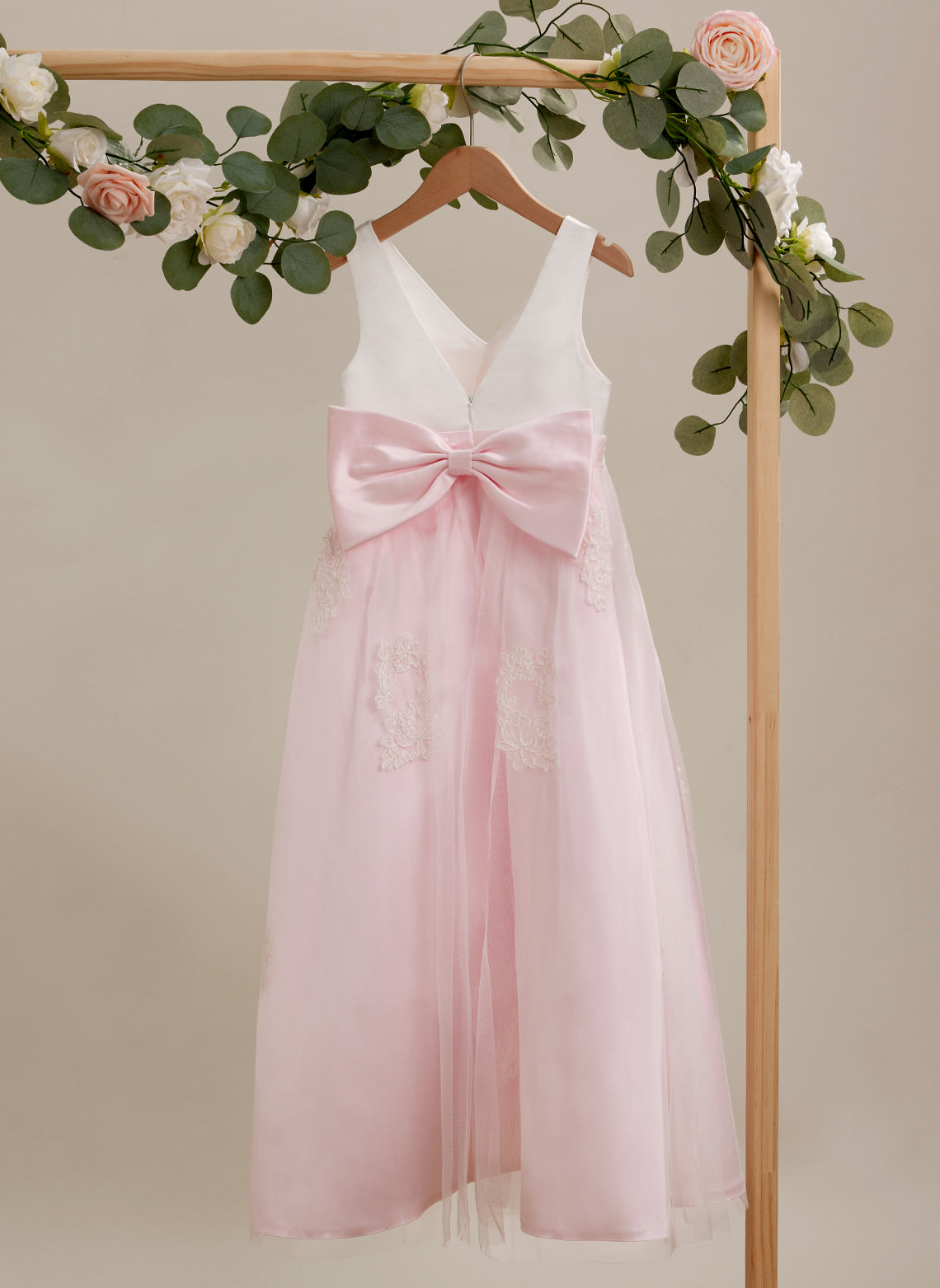 A-Linie Satin Tüll Knöchellanges Rosa Kleid (2003227111)